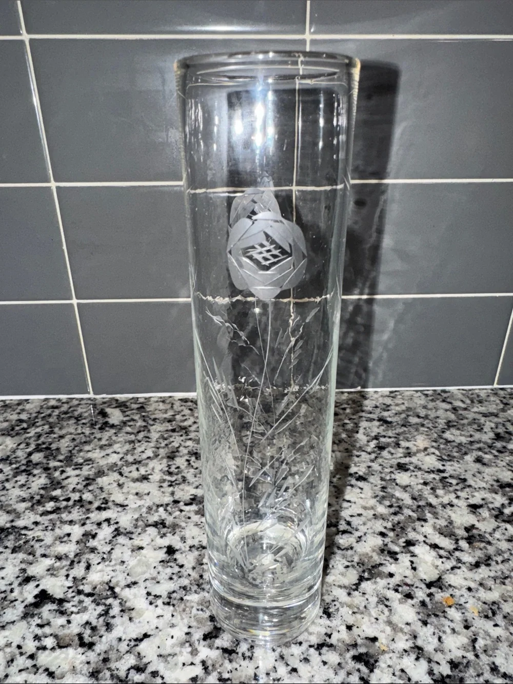 Clear Etched Glass Cylinder Vase - Clear